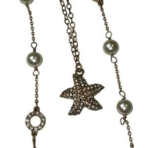 J Crew Gold Necklaces Starfish Chain Rhinestone Pearls Lot of 2
